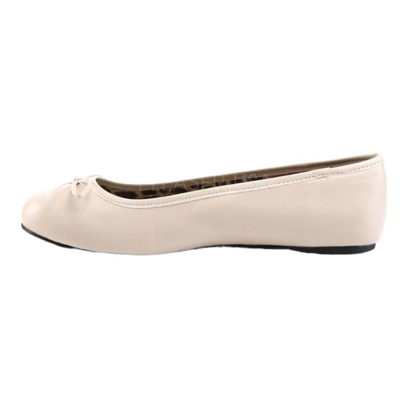 NEW Pleaser Anna 01 Ballet Flat Shoe Cream Faux Leather Pink Label Sz 11 FLAW - Picture 2 of 16